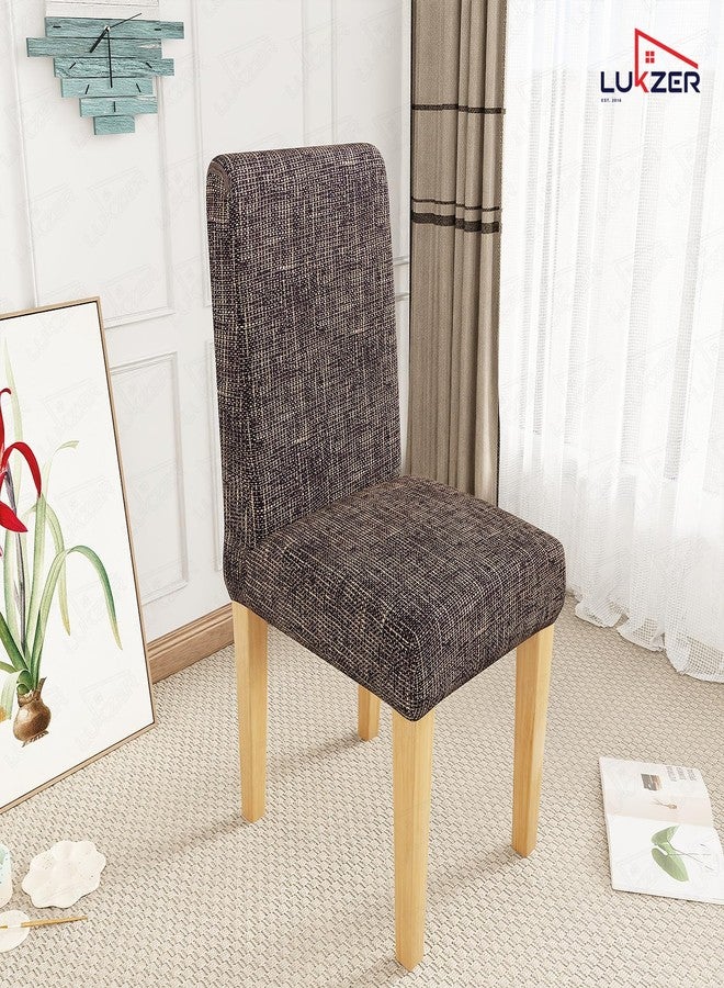 Lukzer 6PC Elastic Stretchable Dining Chair Cover Universal Protective Slipcover (Brown Lining Design/ 6Cover), Polyester - Image 4