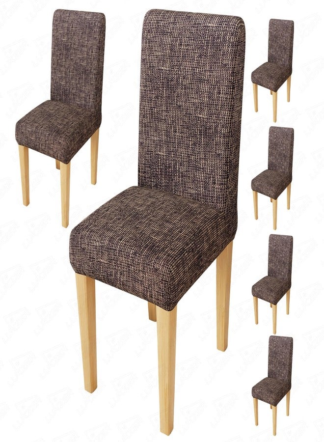 Lukzer 6PC Elastic Stretchable Dining Chair Cover Universal Protective Slipcover (Brown Lining Design/ 6Cover), Polyester - Image 1