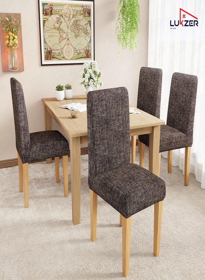 Lukzer 6PC Elastic Stretchable Dining Chair Cover Universal Protective Slipcover (Brown Lining Design/ 6Cover), Polyester - Image 5