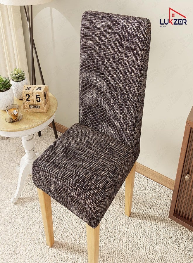 Lukzer 6PC Elastic Stretchable Dining Chair Cover Universal Protective Slipcover (Brown Lining Design/ 6Cover), Polyester - Image 2
