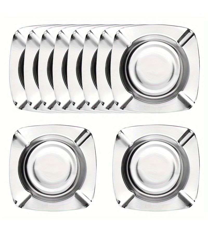 Square Stainless Steel Ashtray 10 Pack Heavy Duty Indoor Outdoor Spill Resistant - Image 4