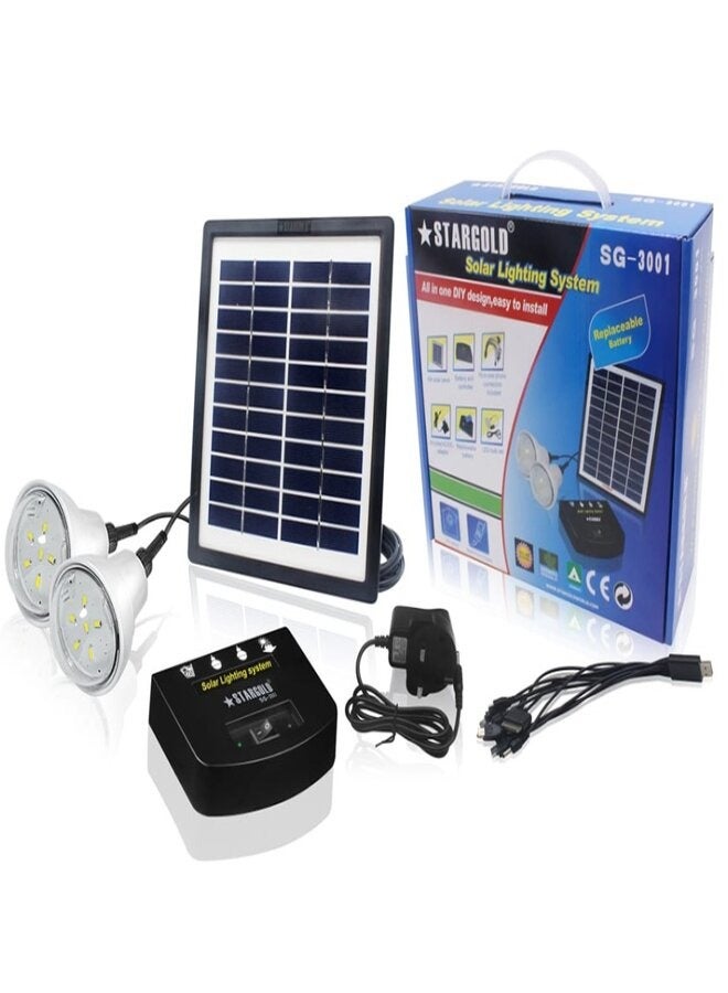 Stargold Solar Lighting System With 2 LED Bulbs 3W Solar Panel - Image 1
