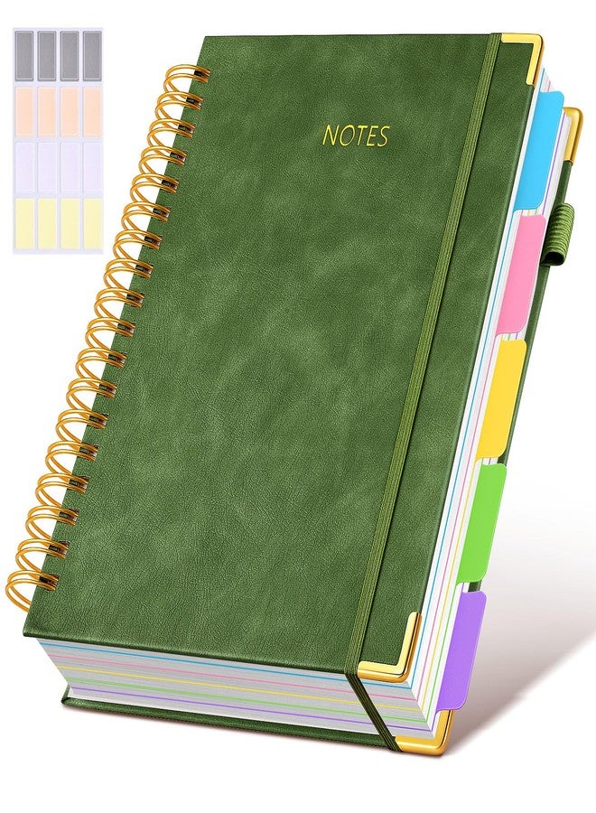 dilitego Hardcover Spiral Notebook with Removable Dividers 8"x10", Leather 5 Subject Notebook College Ruled with Tabs, 300 Pages Large B5 Notebooks for Work School Note taking, Lined Journal for Women,Green - Image 1