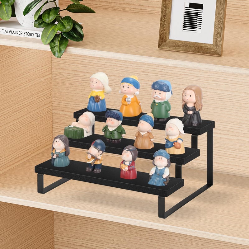 YINMIT Wooden Display Riser Stand, Tiered Perfume and Cologne Organizer Stand, 3 Tier Spice Rack Organizer, Rustic Display Shelf for Candles (3 Tier,Black) - Image 3