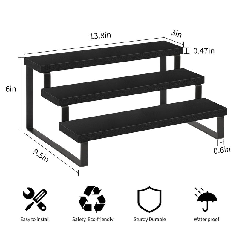 YINMIT Wooden Display Riser Stand, Tiered Perfume and Cologne Organizer Stand, 3 Tier Spice Rack Organizer, Rustic Display Shelf for Candles (3 Tier,Black) - Image 4