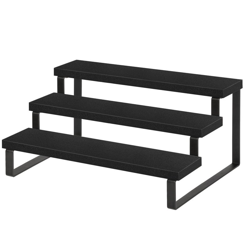 YINMIT Wooden Display Riser Stand, Tiered Perfume and Cologne Organizer Stand, 3 Tier Spice Rack Organizer, Rustic Display Shelf for Candles (3 Tier,Black) - Image 1