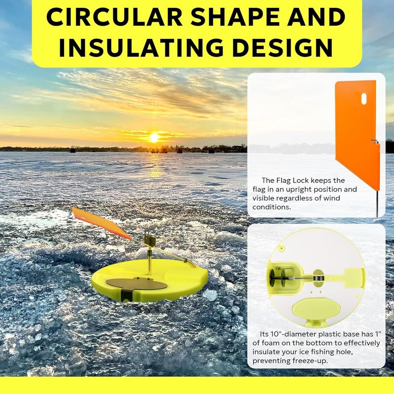 sf. Ice Fishing Tip-Up Foldable with Orange Pole Flags/10.6'' Freeze-Proof Thermal Ice Fishing Accessories with Orange Pole Flags, Built-in Storage - Image 5