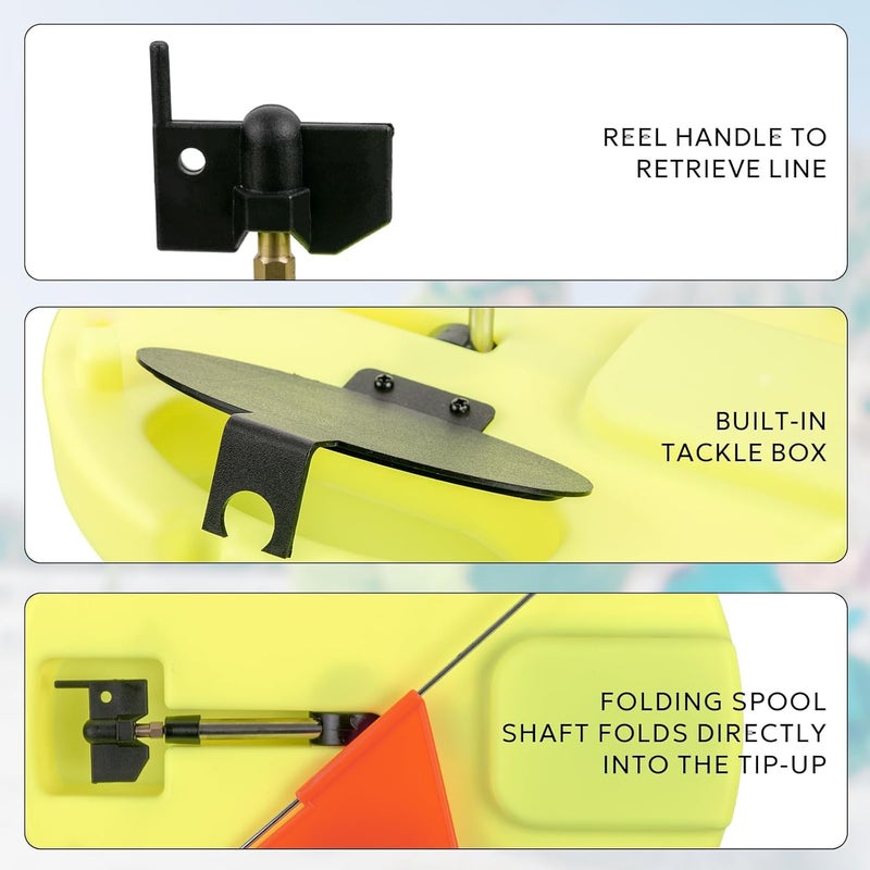 sf. Ice Fishing Tip-Up Foldable with Orange Pole Flags/10.6'' Freeze-Proof Thermal Ice Fishing Accessories with Orange Pole Flags, Built-in Storage - Image 3