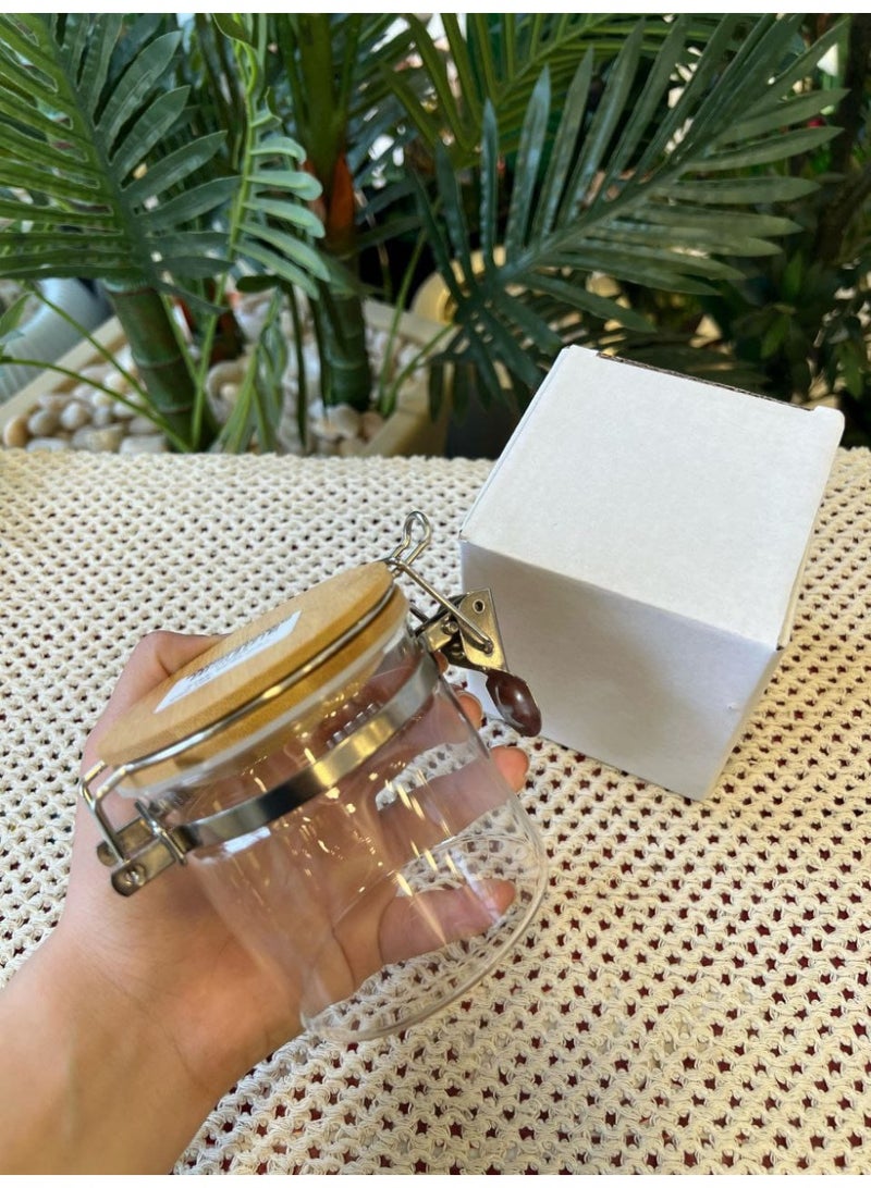 برطمان زجاجي بغطاء خشبي وقفل معدن مانع للانسكاب 400 مل - Image 1