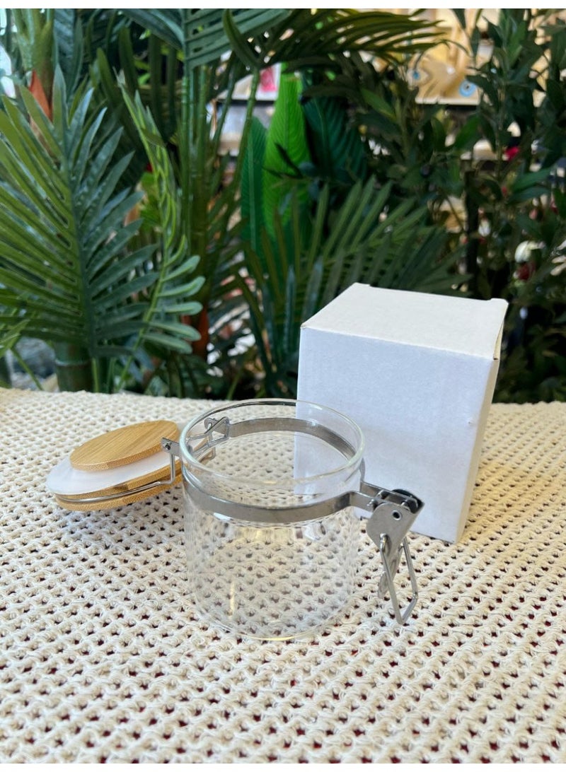 برطمان زجاجي بغطاء خشبي وقفل معدن مانع للانسكاب 400 مل - Image 2