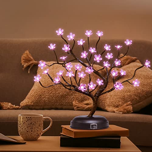 Lightshare 16Inch 36LED Cherry Blossom Bonsai Light Pink Light Battery Powered and Plugin Adapter Included Builtin Timer Dcor for HomeFestivalPartyChristmasNight Light
