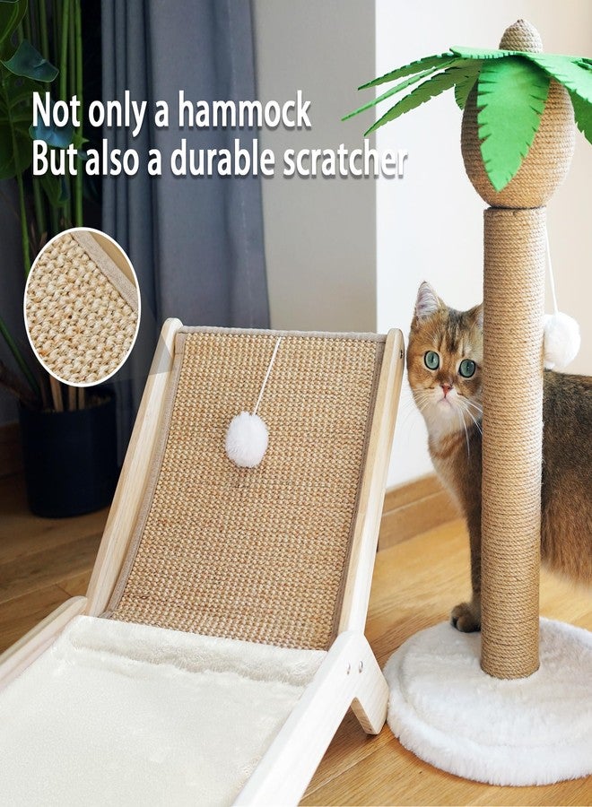 PETKARAY Beach Chair Cat Hammock, Elevated Cat Beds for Indoor Cats, Original Cozy Lounger with Sisal Scratcher and Toy Ball - Image 3