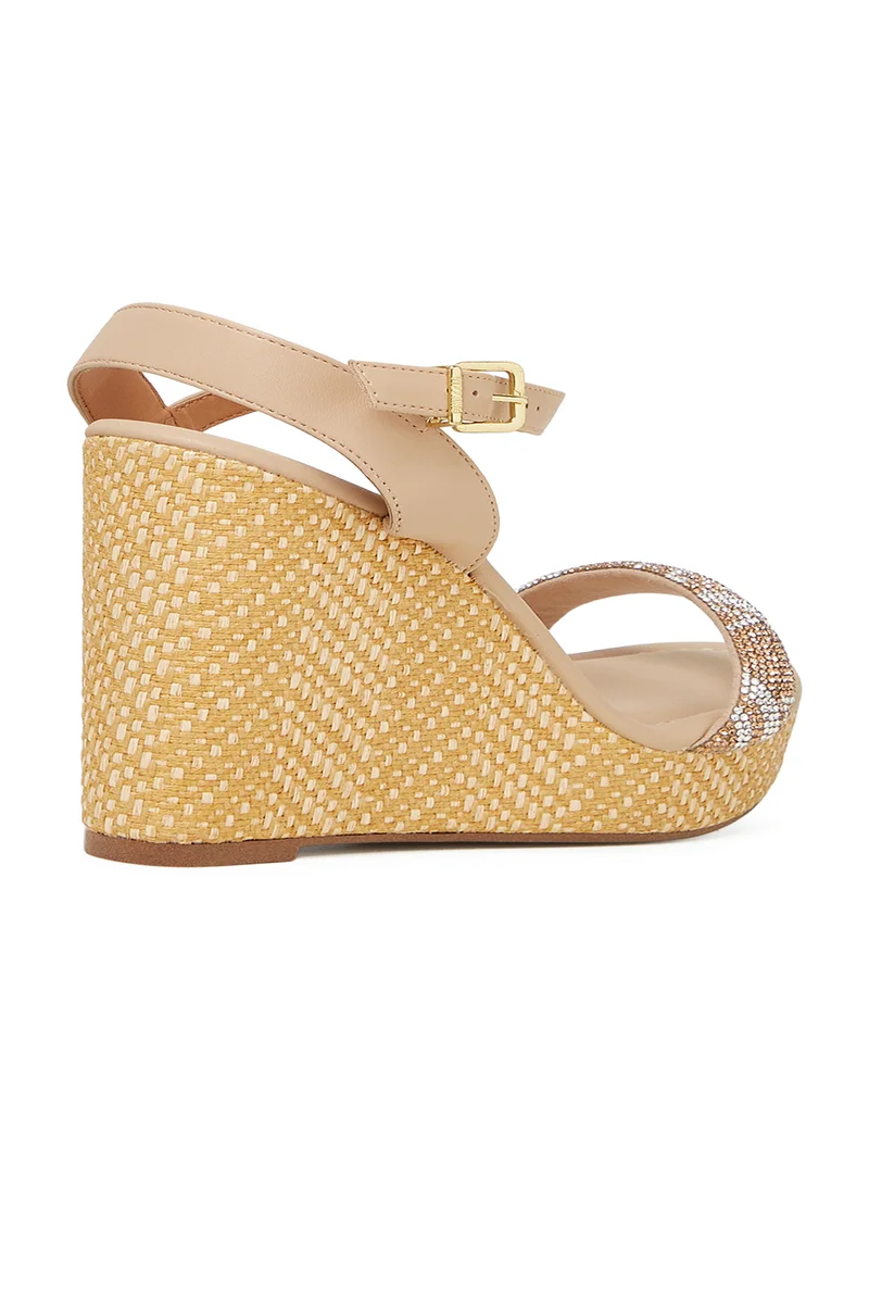 Vizzano  VIZZANO Wedge Sandals for Ladies – BEIGE Sandals with Ankle Strap | Comfortable PU Upper & TPR Sole for Women | Best Price UAE