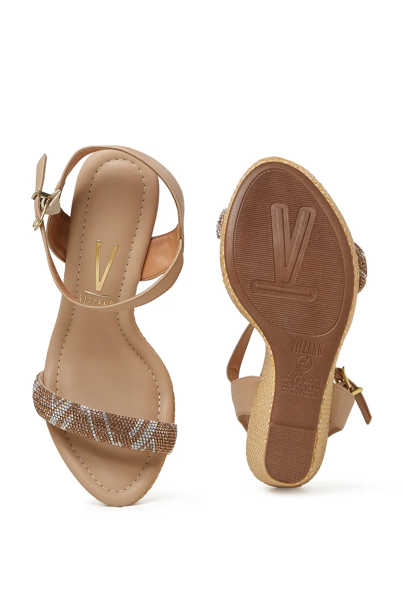 Vizzano  VIZZANO Wedge Sandals for Ladies – BEIGE Sandals with Ankle Strap | Comfortable PU Upper & TPR Sole for Women | Best Price UAE