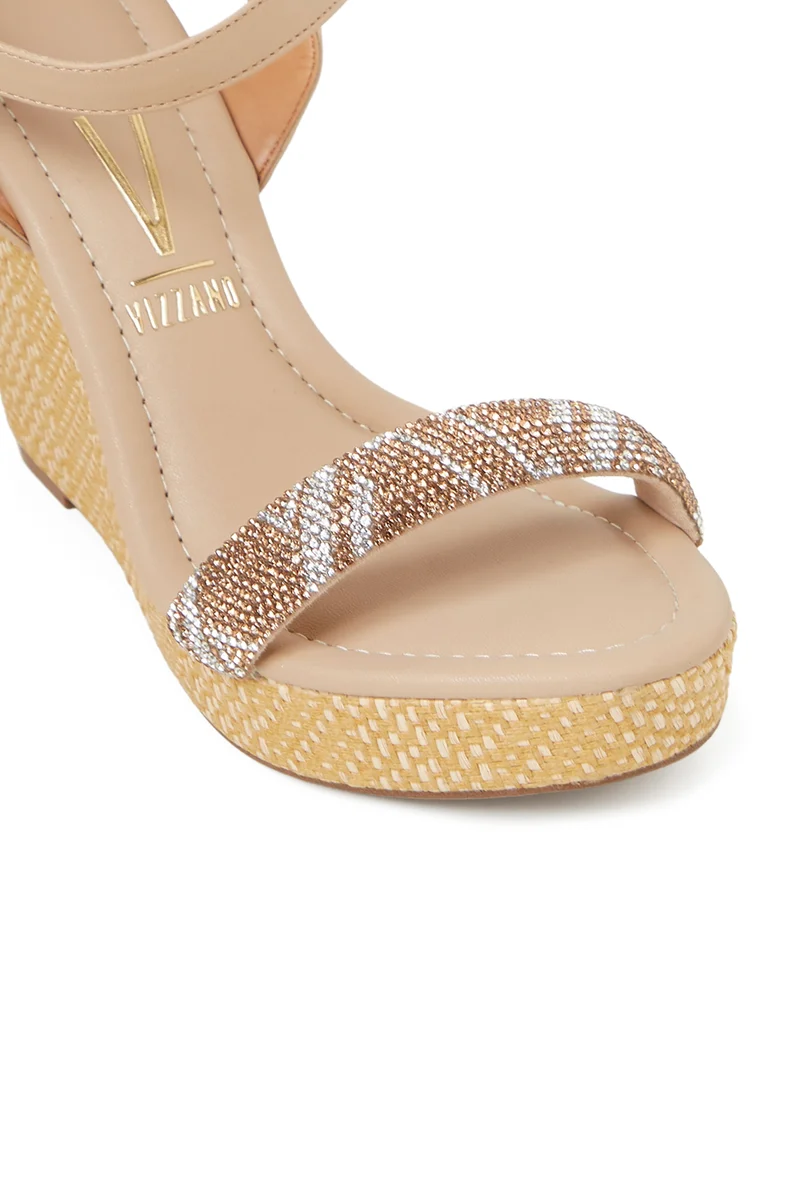 Vizzano  VIZZANO Wedge Sandals for Ladies – BEIGE Sandals with Ankle Strap | Comfortable PU Upper & TPR Sole for Women | Best Price UAE