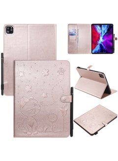 Case Cover For iPad Pro 11 2020 & 2018 Cat Bee Embossing Pattern Horizontal Flip Leather Tablet Case with Holder & Card Slots & Wallet & Pen Slot & Wake-up / Sleep Function Rose Gold
