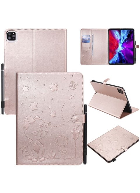 Case Cover For iPad Pro 11 2020 & 2018 Cat Bee Embossing Pattern Horizontal Flip Leather Tablet Case with Holder & Card Slots & Wallet & Pen Slot & Wake-up / Sleep Function Rose Gold