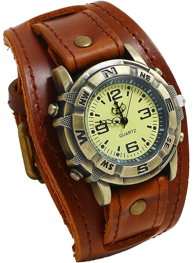 جوليري وي ساعة يد بسوار جلدي للرجال والنساء باللون البني - Image 1