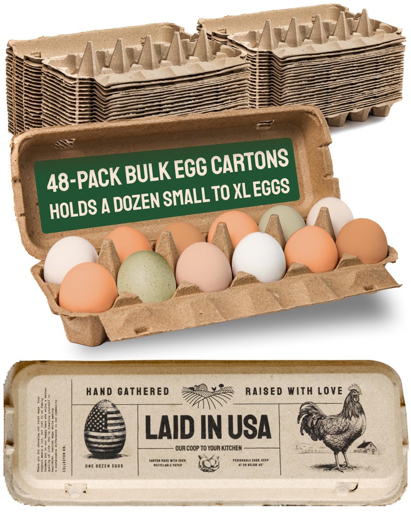 PTCOM Hatortempt 48-pack of Egg Cartons Cheap Bulk - Paper Pulp Egg Cartons 12 Count - Fits Small to Jumbo Eggs - Reusable Egg Holder - Printed Labels - Image 1