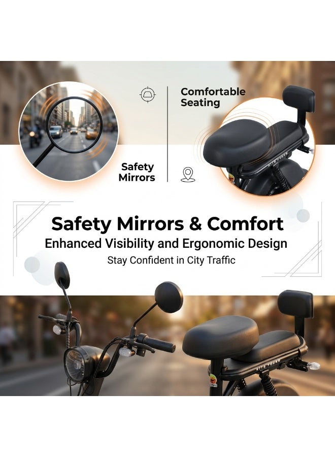 ITQAN RASEEL High-Speed Dual-Rider E scooter、E-bike for Adultsا– 60km Long Range, Two-Seater Design (with Basket) | 450W Grade A+ Motor | 48V 12Ah Battery | Top Speed ​​55 km/h | 150kg Load Capacity | Features Digital Display & LED Lighting System; an advanced, durable, and robust e-bike designed for comfortable urban commuting. - Image 5
