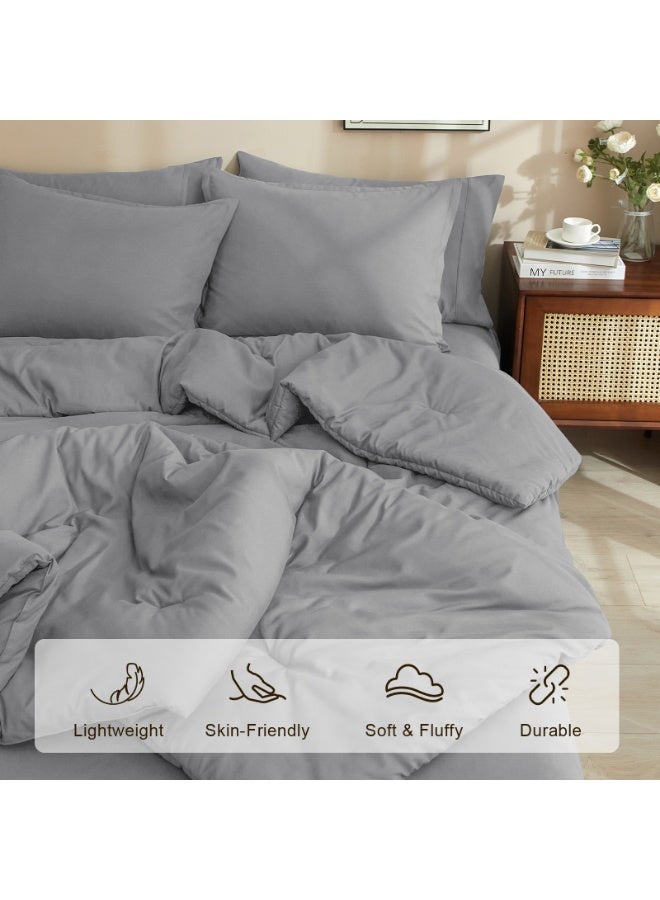 PHF 7 Pieces Queen Comforter Set, Lightweight Bed in A Bag - Includes Comforter (229 cm x 229 cm), Flat Sheet (229 cm x 259 cm) and Fitted Sheet (152 cm x 203 cm) with 40cm Deep Pocket, 4 Pillowcases (2pc 50 cm x 66 cm+ 2pc 50 cm x 75 cm), Light Grey - Image 4