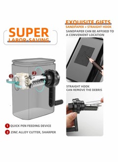 Y&D Pencil Sharpener, Manual Adjustable Nib Sharpener for Diameter 6-8mm, with Handle Suitable Charcoal Colored Lead Sketch Drawing Pencil, Art Student Artist(Black)  - Image 2