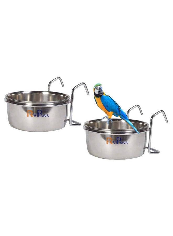 Water Food Bowl Bird Cage Cups, Stainless Steel Bird Hanging Bowl,Bird Feeding Dish Cups,Animal Cage Water Food Bowl,Holder Parrot Water Food Dish Feeder 250 Ml - Pack Of 2 - Image 1
