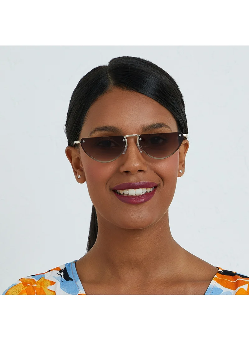 Blackout DEMI LUNE Women Gold Sunglasses - Frame Material: Metal- Frame Color: Gold-Lens Color: Brown  - Full Rim