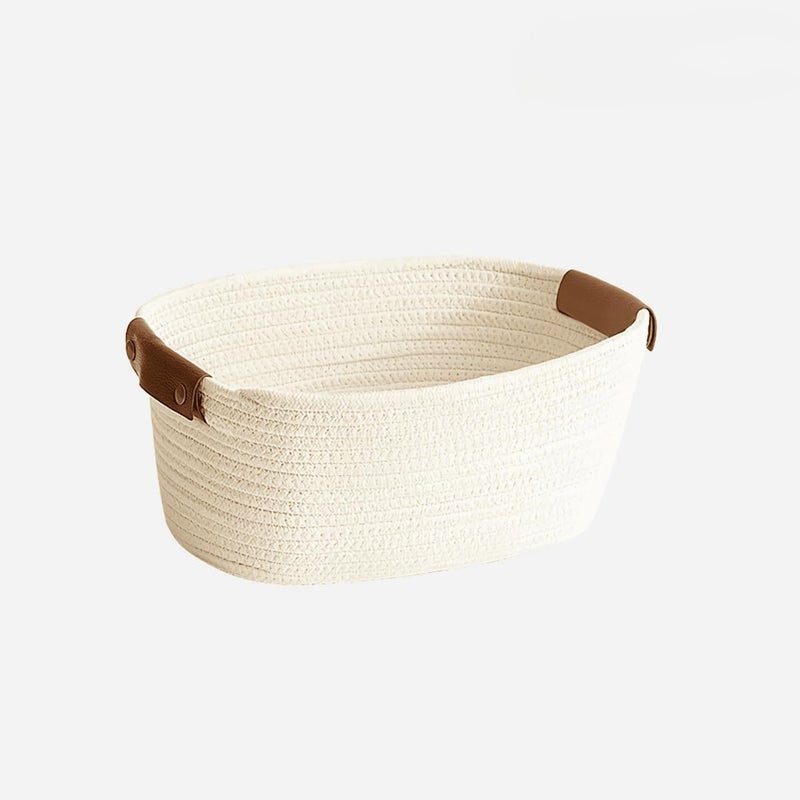 SOORXIEIN Medium Cotton Woven Rectangular Basket, White, Rustic, Nursery Hamper, Open Top, No Lid, 12.6" x 9.45" x 5.12", Washable, Perfect for Bathroom, Living Room, Kids Room, Decor, Gift - Image 1