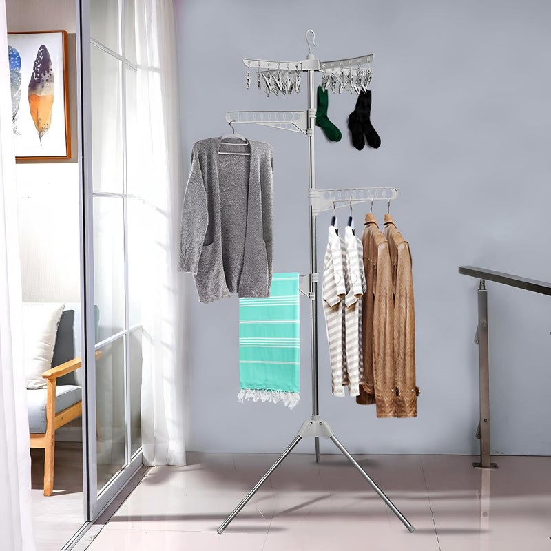 Lukzer حامل تجفيف الملابس الثقيل 2 في 1 من لوكزر مع 24 مشبك و 3 × 9 ثقوب للمعلاق قابل للطي للاستخدام الداخلي والخارجي سهل الحمل يوفر مساحة لتجفيف الملابس 175X62CM - Image 4