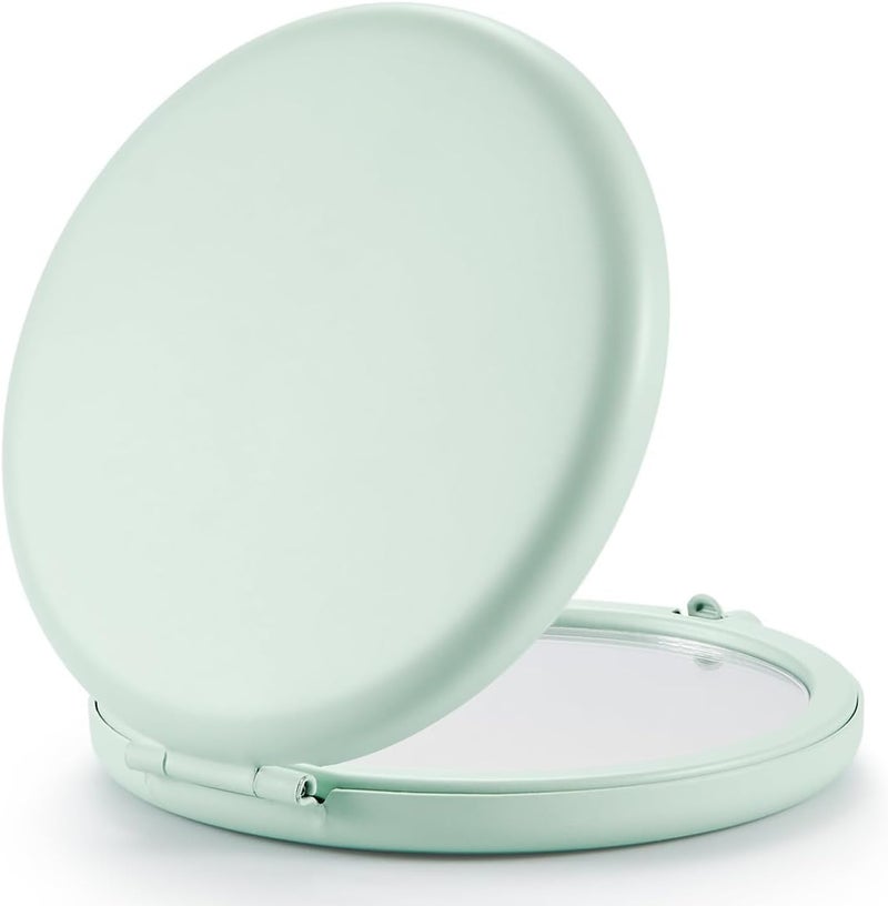 Getinbulk Compact Mirror for Purse, Double-Sided 1X/2X Magnifying Metal Pocket Makeup Mirrors(Round, Cyan)