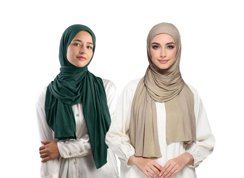 ICW Women's UV Protection Light Weight Jersey Cotton Summer Scarf Stoles Shawl head scarves for girls Dn03 (Pack of 2) (COLOUR2) - Image 1