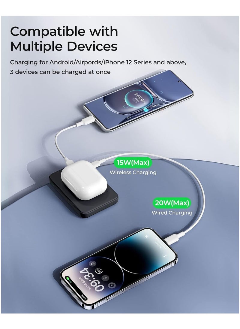 BENKS Magnetic Power Bank, 10,000mAh Foldable Kickstand Wireless Portable Charger, for MagSafe Battery Pack with Two-Way 20W USB-C Port for iPhone 15/14/13/12 Series Black
