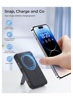 Benks BENKS Magnetic Power Bank, 10,000mAh Foldable Kickstand Wireless Portable Charger, for MagSafe Battery Pack with Two-Way 20W USB-C Port for iPhone 15/14/13/12 Series Black  - Image 2