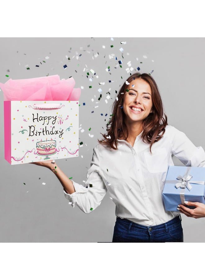 Oletx 13" Large Happy Birthday Pink Paper Bags for Mother's Day,Pink Gift Party Favor Bags with Tissue Paper Birthday Card for Girls Women' Party,Baby Shower - Image 4