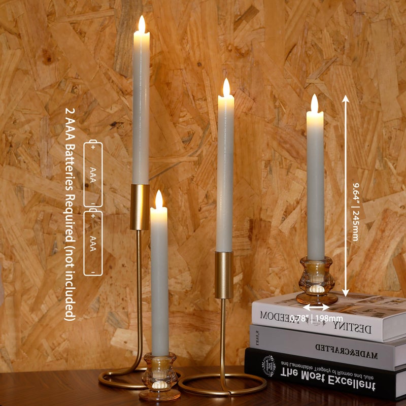 AFINETH Flameless Taper Candles with Rmote, 9.6" Real Wax Battery Operated Candles with 3D Wick, 3 Pack Led Flickering Candlesticks, Electric Candle for Home, Wedding, Party, Decor, White - Image 2