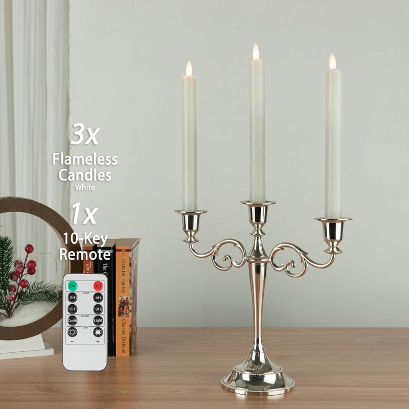 AFINETH Flameless Taper Candles with Rmote, 9.6" Real Wax Battery Operated Candles with 3D Wick, 3 Pack Led Flickering Candlesticks, Electric Candle for Home, Wedding, Party, Decor, White - Image 5