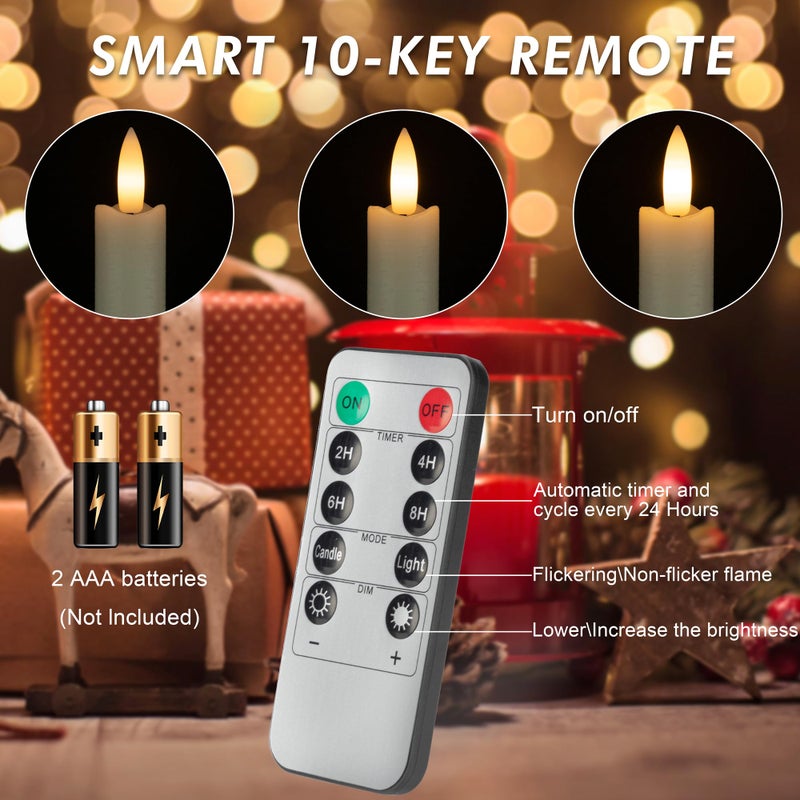 AFINETH Flameless Taper Candles with Rmote, 9.6" Real Wax Battery Operated Candles with 3D Wick, 3 Pack Led Flickering Candlesticks, Electric Candle for Home, Wedding, Party, Decor, White - Image 3
