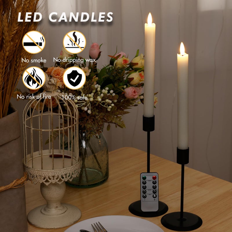 AFINETH Flameless Taper Candles with Rmote, 9.6" Real Wax Battery Operated Candles with 3D Wick, 3 Pack Led Flickering Candlesticks, Electric Candle for Home, Wedding, Party, Decor, White - Image 4