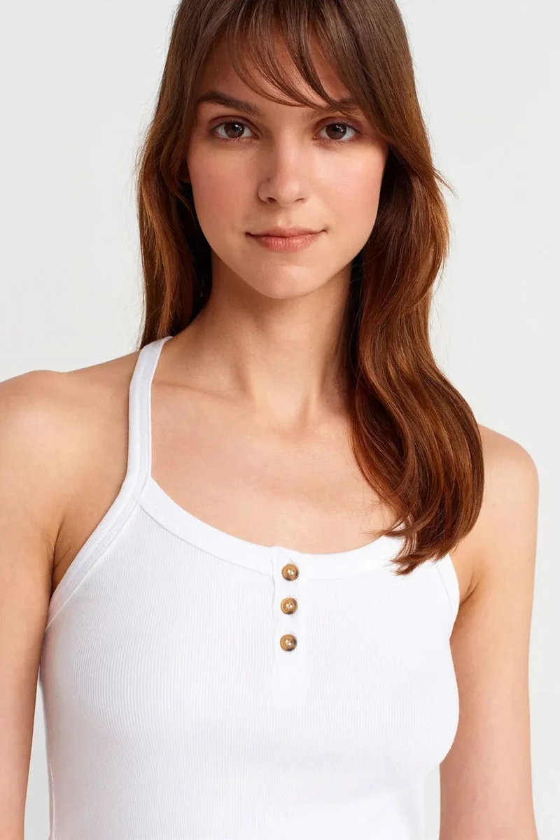 Dilvin White DILVIN Slim Fit Ribbed Knit Cami Blouse for Women | Best Price UAE