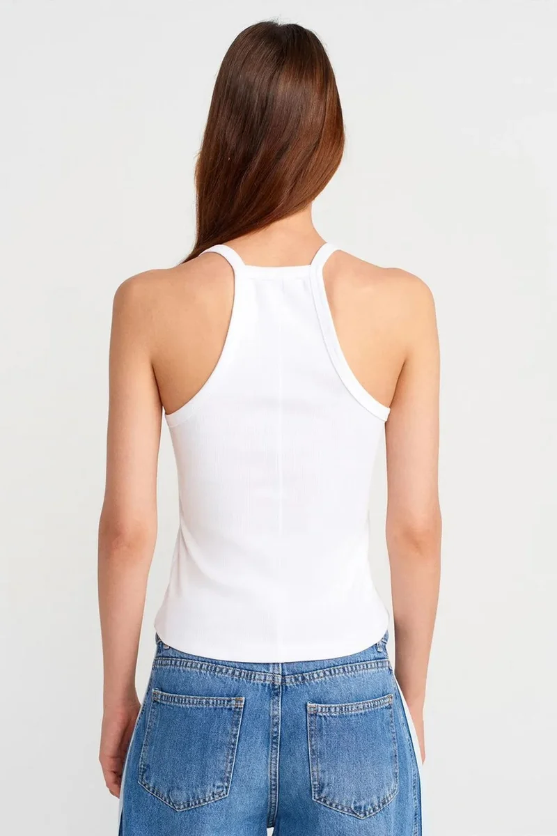 Dilvin White DILVIN Slim Fit Ribbed Knit Cami Blouse for Women | Best Price UAE