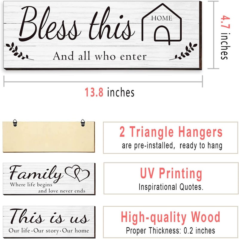 Joyhawk 4 Pieces Wooden Home Wall Art Decor, Rustic, Farmhouse THIS IS US/TOGETHER/BLESS THIS HOME/FAMILY Decor Signs For Living Room Bedroom, 4.7 x 13.8 Inch(White) - Image 2