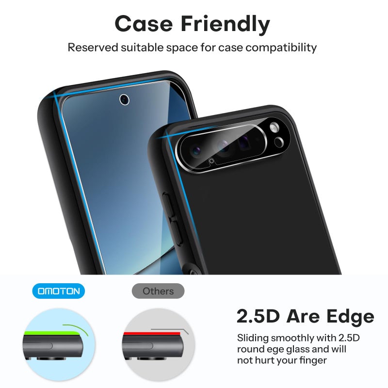 OMOTON 3+2 Pack for Google Pixel 10 Pro XL Screen Protector 6.8 Inch 2025, 3 Tempered Glass Film and 2 Camera Lens Protector, Bubble-free, Easy Installation, Not for Pixel 10 Pro/ 10 - Image 4