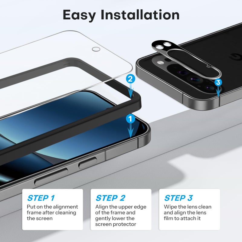 OMOTON 3+2 Pack for Google Pixel 10 Pro XL Screen Protector 6.8 Inch 2025, 3 Tempered Glass Film and 2 Camera Lens Protector, Bubble-free, Easy Installation, Not for Pixel 10 Pro/ 10 - Image 5