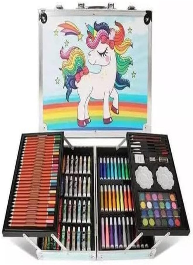 145 Pcs Kids Art Set Stylish Artists Sketching & Painting Provides Sketch Coloring, Drawing, Painting with Aluminum Unicorn Design Case blue 