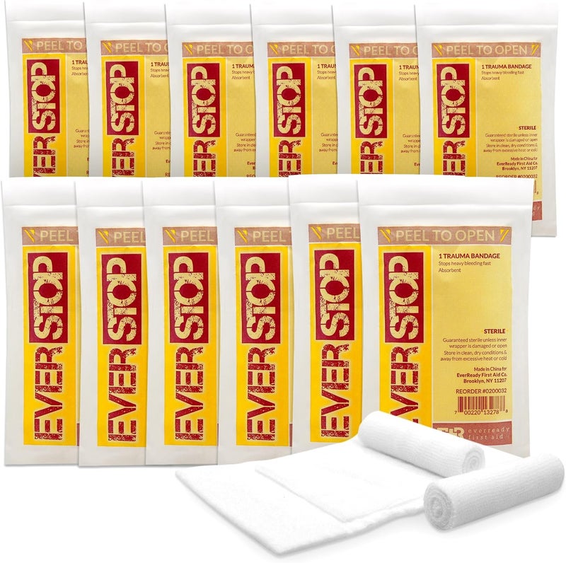 Ever Ready First Aid EverStop First Aid Blood Stopper Compress Multi-Purpose Wound and Trauma Dressing- 12 Pack