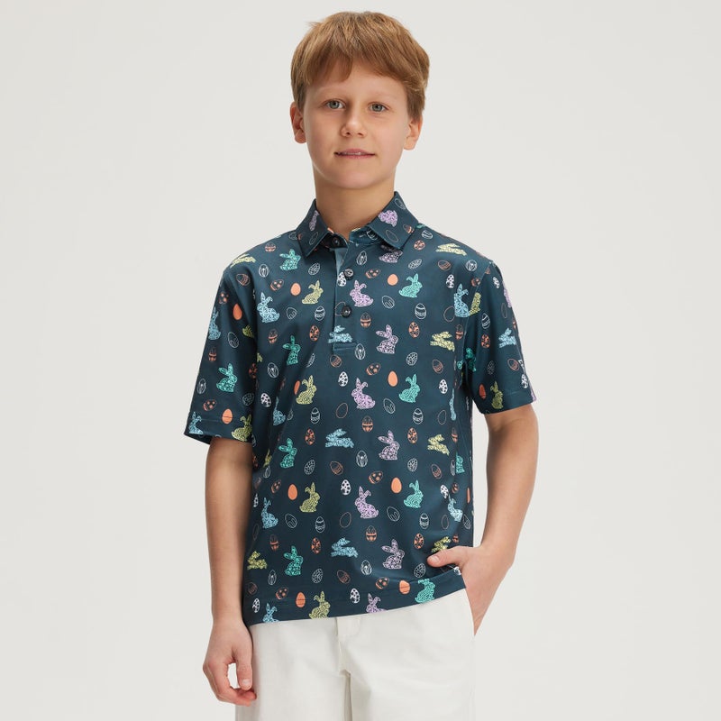 M MAELREG Boys Golf Shirts Moisture Wicking Quick Dry Fit Full Printing Short Sleeve Polo Shirts for Boys Size 10-12 - Image 2