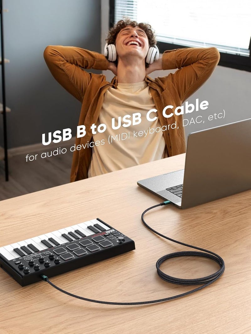 Carefully engineered build USB C to Printer Cable 6.6 FT, MIDI Cable, USB Type B to Type C Printer Cord for MacBook Pro/Air, USB B to USB C Cable for Yamaha Casio Digital Piano MIDI Keyboard DJ Controller, Green | Nylon Braided, USB C MIDI Cable for MacBook Pro, Air, Yamaha Casio Digital Piano, MIDI Keyboard, DJ Controller, DAC, Green All condition resistant crafted quality - Image 3