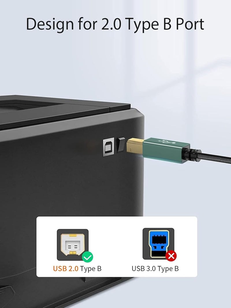 Carefully engineered build USB C to Printer Cable 6.6 FT, MIDI Cable, USB Type B to Type C Printer Cord for MacBook Pro/Air, USB B to USB C Cable for Yamaha Casio Digital Piano MIDI Keyboard DJ Controller, Green | Nylon Braided, USB C MIDI Cable for MacBook Pro, Air, Yamaha Casio Digital Piano, MIDI Keyboard, DJ Controller, DAC, Green All condition resistant crafted quality - Image 4