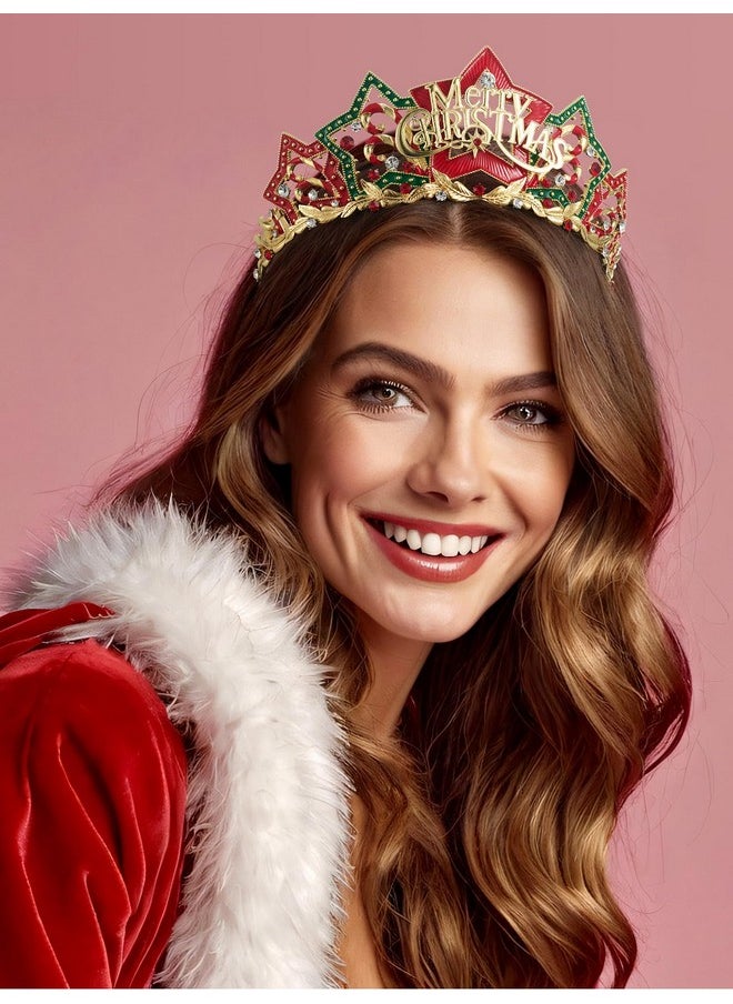 SWEETV Christmas Jeweled Crown Merry Tree Tiara Rhinestone Headband Costume Accessories For Merry Christmas Party For Women Girls, Xmas Box Set-Merry Christmas  - Image 2